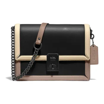 COACH Hutton Cow Leather Portable Crossbody Bag, Shoulder Bag Women's Black White
