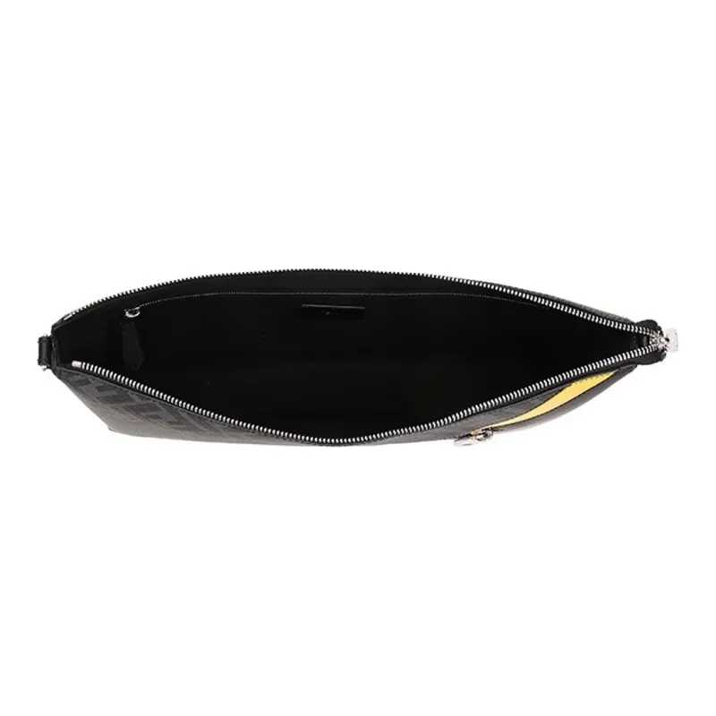 FENDI Leather Messenger Bag Crossbody Bag Shoulder Bag Regular Men's Black Gray Color/Yellow-4
