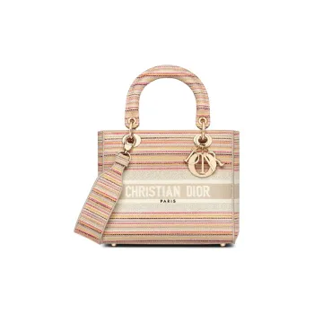 DIOR Lady Dior Canvas Handbag Medium Size Women's Multicolor