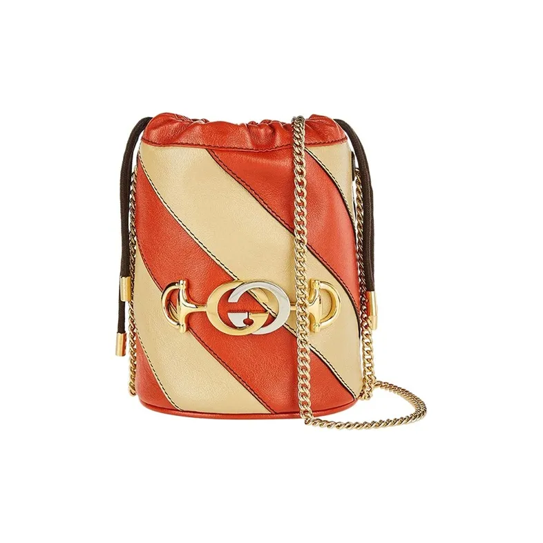 GUCCI Zumi Leather Shoulder Bag Mini Women's Red & Beige-0