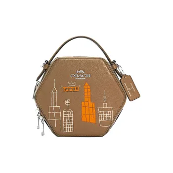 COACH Basquiat Collaboration Hexagonal PVC One Shoulder Handbags Women's Khaki