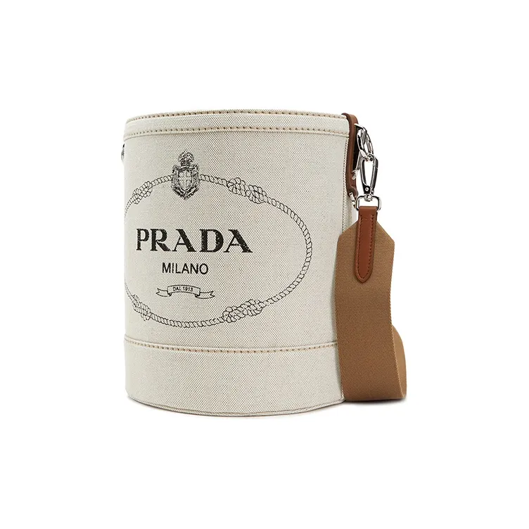 PRADA Cotton With Cow Leather Shoulder Bag Women's Milk White-1