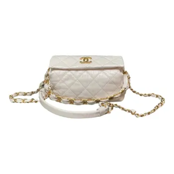 CHANEL Gabrielle Lambskin Hobo Bag One Shoulder Crossbody Portable Backpack Small Size Women's White