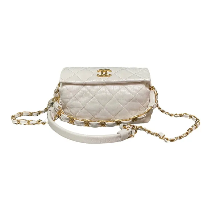 CHANEL Gabrielle Lambskin Hobo Bag, One Shoulder Crossbody Handheld Backpack Trumpets Women's White-0
