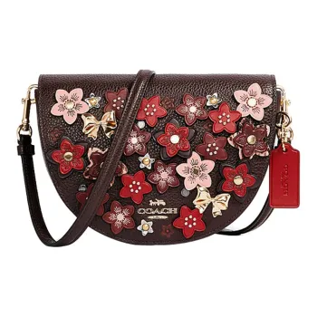 COACH Ellen Leather Saddle Bag Shoulder Bag Crossbody Bag Small Size Women's Dark Red