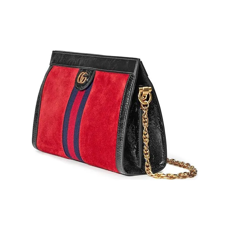 GUCCI Ophidia Suede Painted Leather Trim Shoulder Bag Crossbody Bag Medium Size Women's Red/Black-1