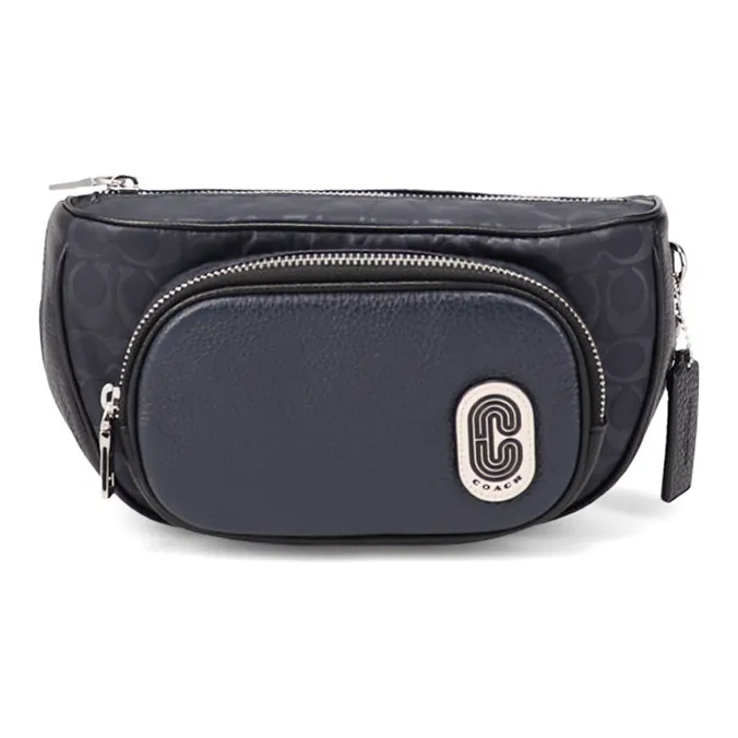 COACH Court Leather One Shoulder Crossbody Sling Bag Crossbody Bag Fanny Pack Small Size Men's Black-0