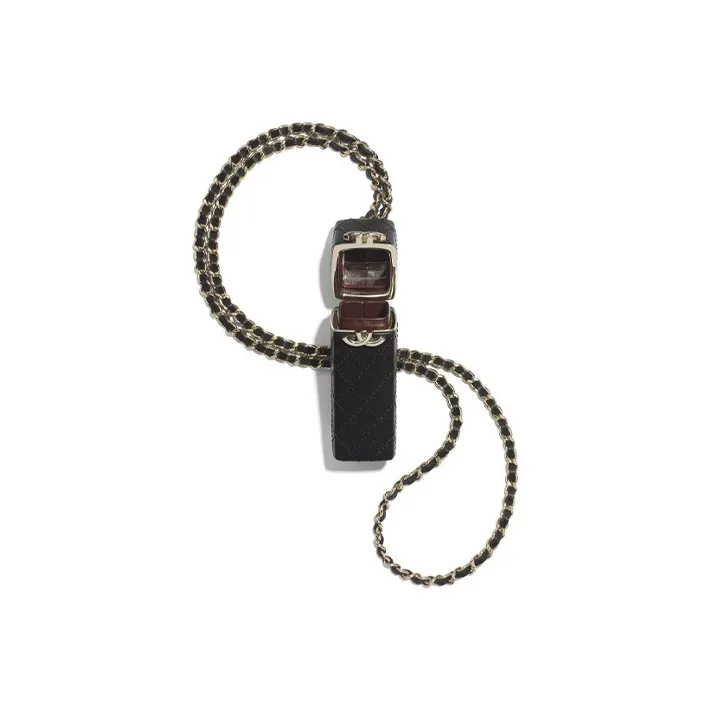 CHANEL Lambskin Lipstick Case, Crossbody Bag, Lipstick Bag, Necklace Pouch Women's Black-2