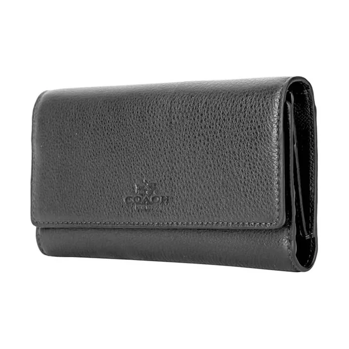 COACH Trifold Wallet Pebbled Leather Wallet Women's Black-2