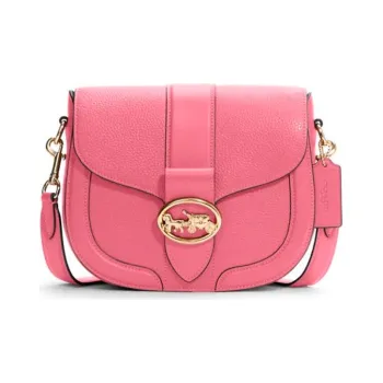 COACH Georgie Leather Saddle Bag Shoulder Bag Crossbody Bag Small Size Women's Fuchsia