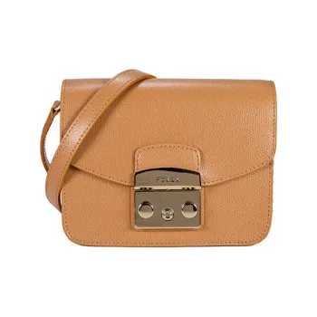 Furla Metropolis Collection Leather Small Square Bag Shoulder Bag, Crossbody Bag Mini Women's Brown