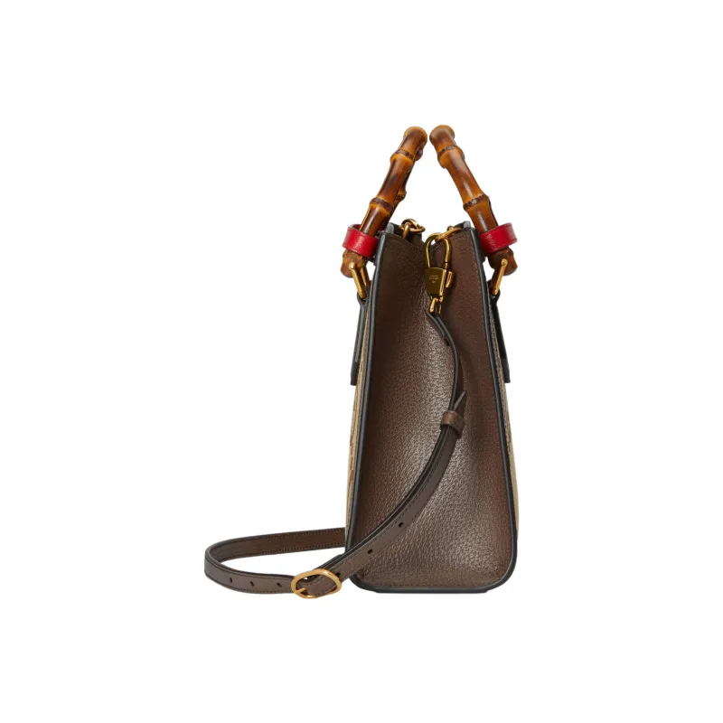 GUCCI Diana Leather Shoulder Bag, Crossbody Bag, Handbag Trumpets Unisex Beige Brown/Red-2
