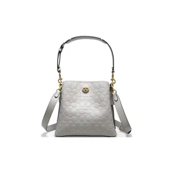 COACH Willow Litchi Grain Leather Bucket Bag, Handbag, Shoulder Bag Small Size Women's Dove Gray