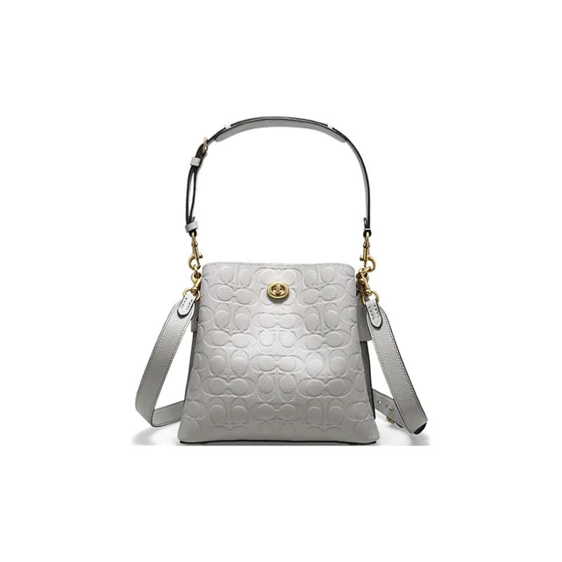 COACH Willow Litchi Grain Leather Bucket Bag, Handbag, Shoulder Bag Trumpets Women's Dove Gray-0