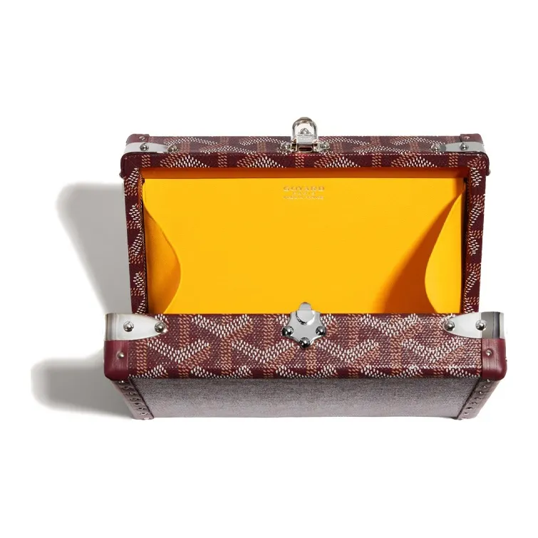 GOYARD Minaudière Trunk Canvas With Leather Clutches Crossbody Bags Women's Burgundy Red-3