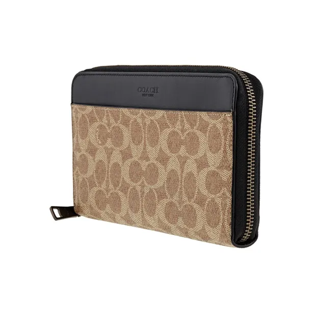 COACH Monogram Canvas With Leather Clutches Wallets Men's Brown-2