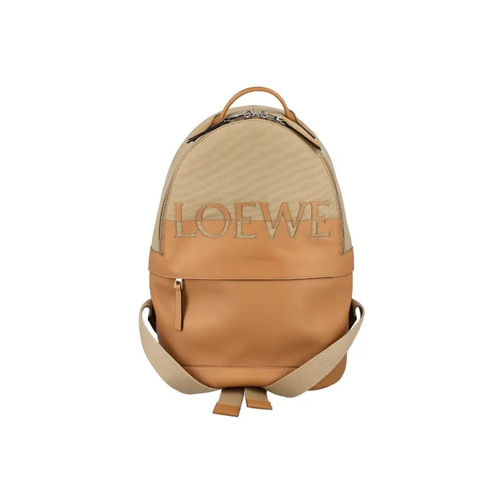 LOEWE Cow Leather With Cotton Backpack Unisex Brown-0