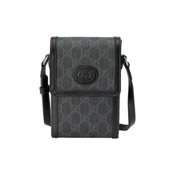 GUCCI GG Retro Series Canvas Patchwork Leather Shoulder Bag, Crossbody Bag, Cell Phone Pouch Mini Men's Black