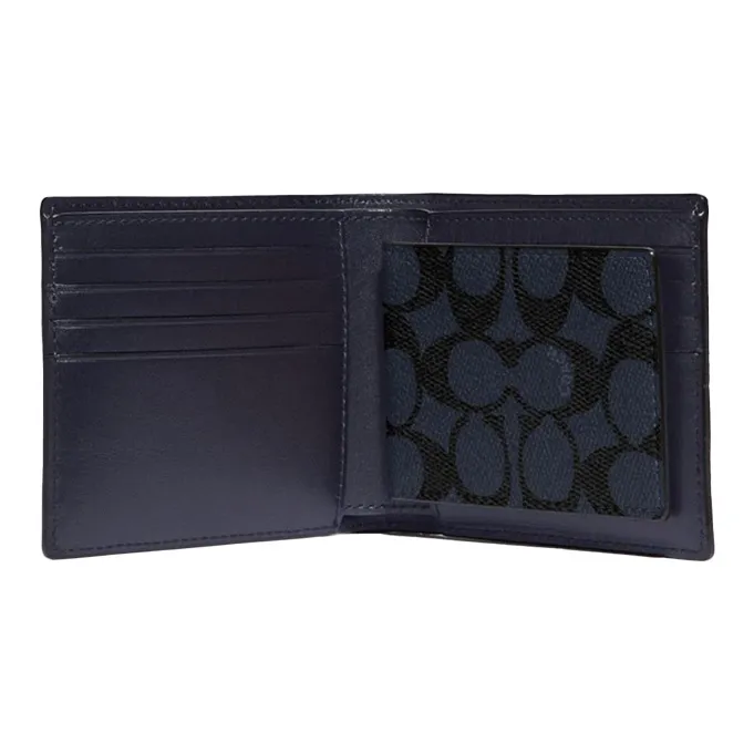 COACH 3 IN 1 Wallet Artificial Leather Card Clip Wallets Men's Midnight Blue Monogram-1
