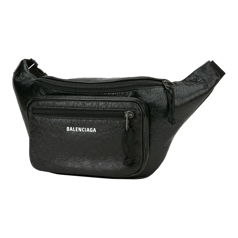 Balenciaga Explorer Grained Sheepskin Fanny Pack Sling Bags Unisex Black-1