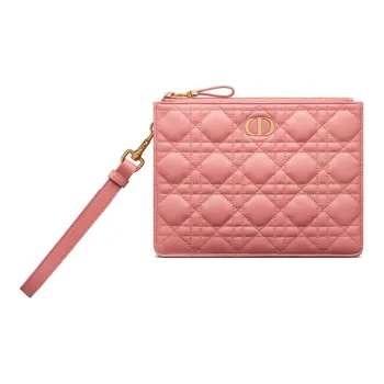DIOR Caro Cow Leather Clutch Small Size Women's Peachy Pink Color