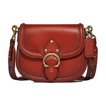 COACH Beat Leather Saddle Bag, Shoulder Bag, Crossbody Bag Small Size Women's Brown Red