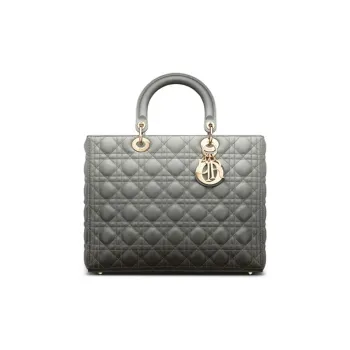 DIOR Sheepskin Lady Dior Bag, Shoulder Bag, Crossbody Bag, Handbag Large Size Women's Gray