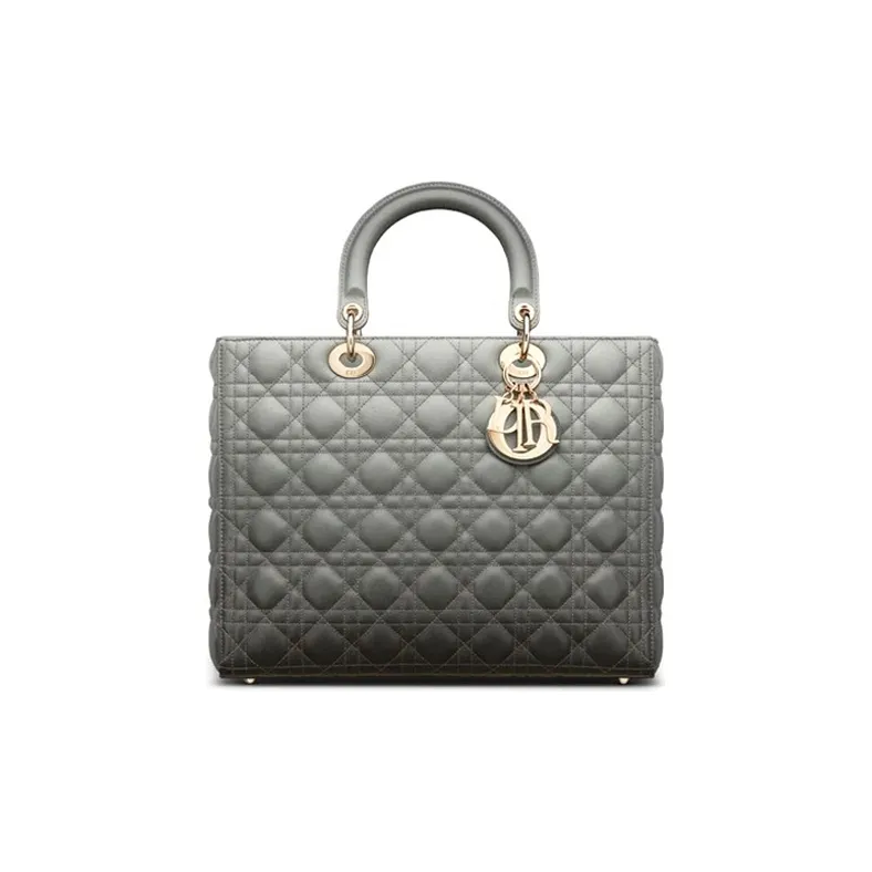 DIOR Sheepskin Lady Dior Bag, Shoulder Bag, Crossbody Bag, Handbag Large Size Women's Gray-0
