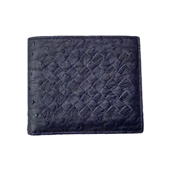 Bottega Veneta Ostrich Leather Card Holder Wallet Men's Navy