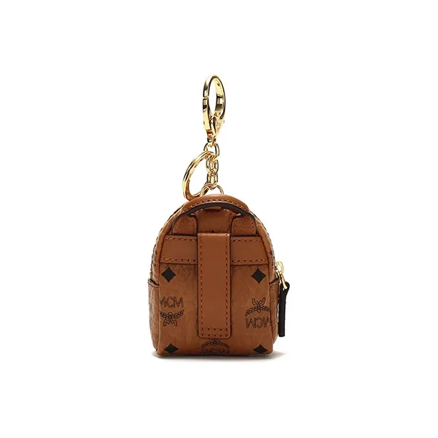 MCM Leather One Shoulder Crossbody Coin Purse Charm Women's Brown-1