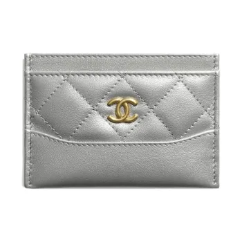 CHANEL Calfskin Card Holder Unisex Metallic