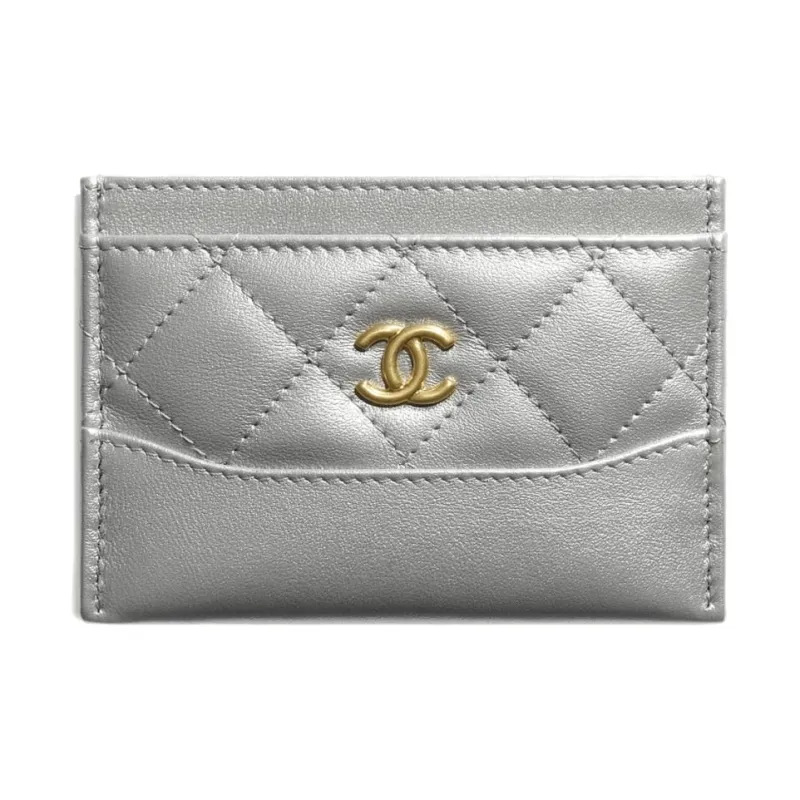 CHANEL Calfskin Card Holder Unisex Metallic-0