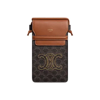 CELINE Triomphe Leather Shoulder Bag Crossbody Bag With Cell Phone Pouch Women's Tawny