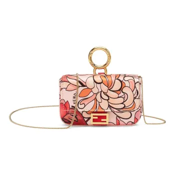 FENDI Baguette Satin Baguette Bag Coin Purses Shoulder Bag Crossbody Bag Extra Mini Women's Red Pink