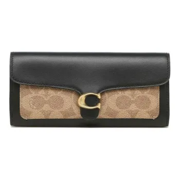 COACH Tabby Coated Canvas With Leather Clutch Wallet Women's Khaki Monogram & Black