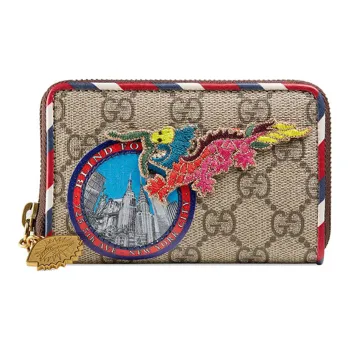 GUCCI Canvas With Leather Coin Purse Wallet Unisex Ebony/Multicolor