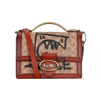 COACH Riley Leather Trunk Bag, Chain Bag, Handbag, Shoulder Bag, Crossbody Bag Medium Size Women's Brown Monogram