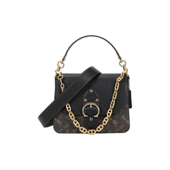 COACH Beat Canvas With Leather Small Square Bag, Shoulder Bag, Crossbody Bag, Handbag Medium Size Women's Black
