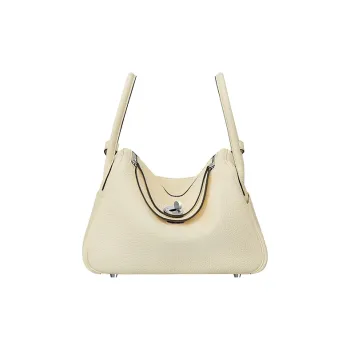 HERMES Lindy Taurillon Clemence Leather Handbag Shoulder Bag Women's I2 Nata Cream White