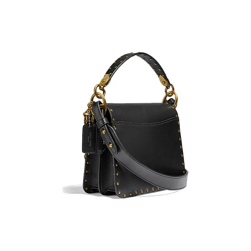 COACH Beat Leather Small Square Bag, Portable Crossbody Bag, Shoulder Bag Trumpets Women's Black-2