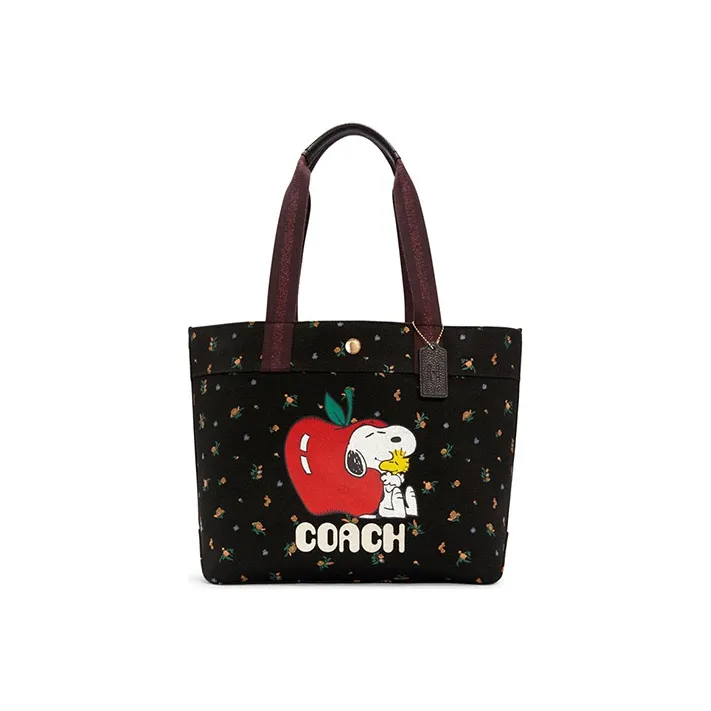 COACH X Peanuts Canvas Bag Portable Tote Bag Shopping Bag Tote Bag Shoulder Bag Women's Black-0