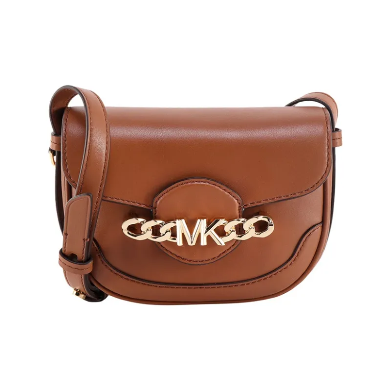 MICHAEL KORS Hally Cow Leather Saddle Bag, Shoulder Bag, Crossbody Bag Women's Brown-0