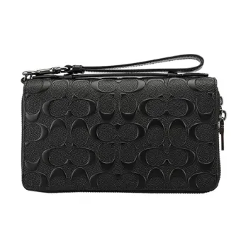 COACH Double Zip Wallet Leather Clutch Handbag Wallet Handbag Regular Men's Black