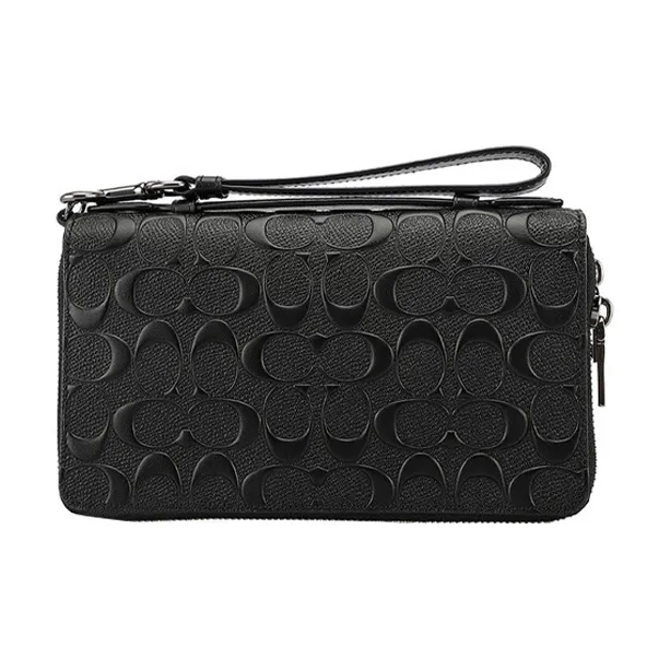 COACH Double Zip Wallet Leather Clutch Handbag Wallet Handbag Regular Men's Black-0