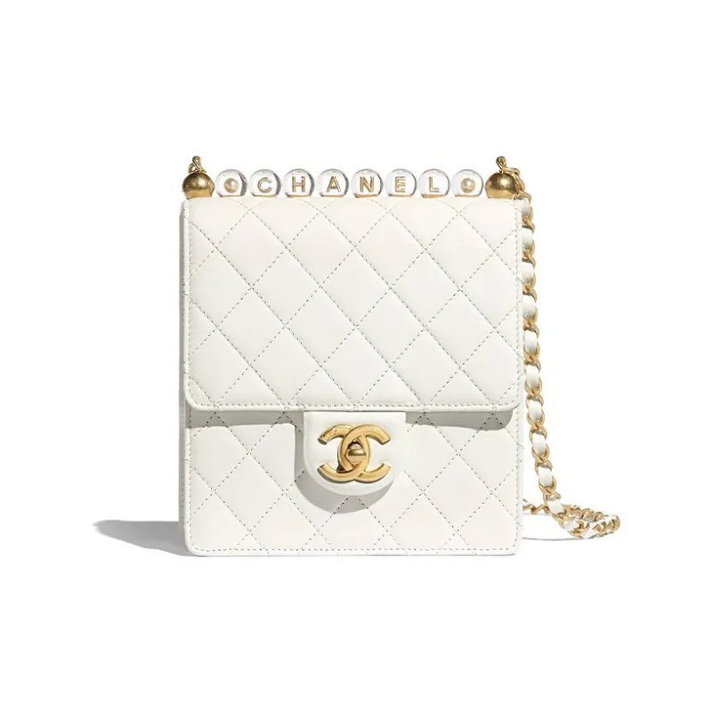 CHANEL Leather Crossbody Bag, Shoulder Bag Women's White-0