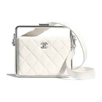 CHANEL Sheepskin Evening Shoulder Bag Women's White