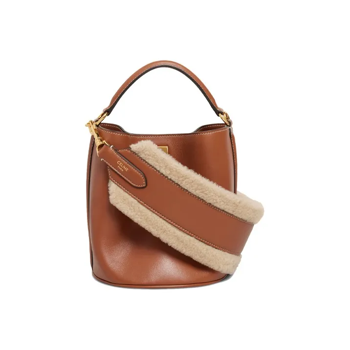 CELINE Shearling And Cow Leather Bag Strap Women's Natural Beige & Tan-2