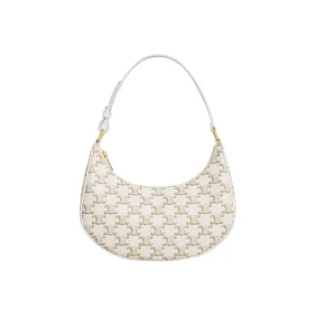 CELINE TriompheAVA Canvas With Leather Shoulder Bag Handbag Regular Women's White
