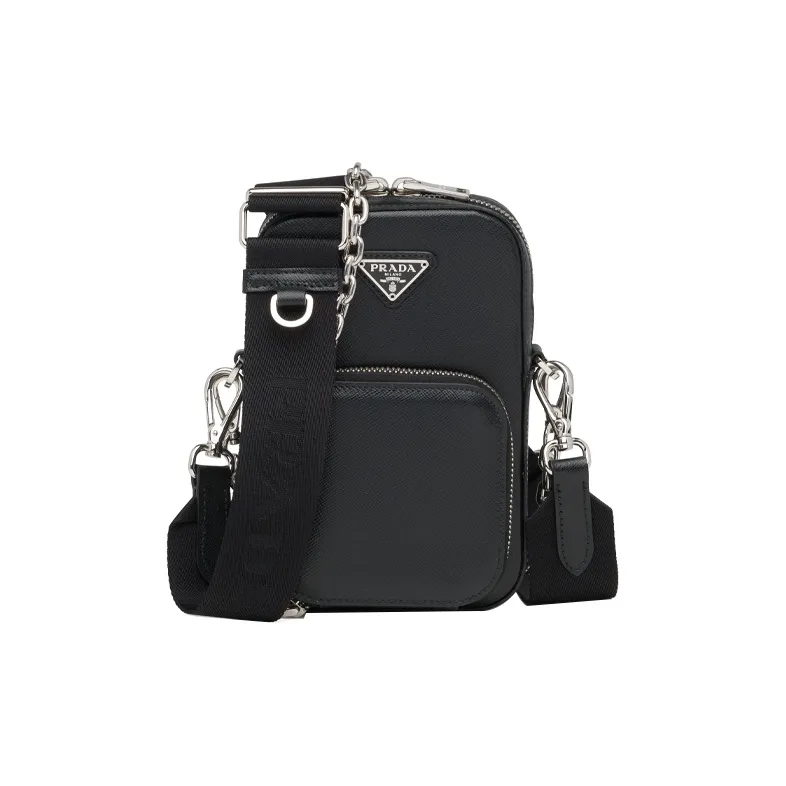 PRADA Saffiano Calfskin Shoulder Bag Women's Black-0
