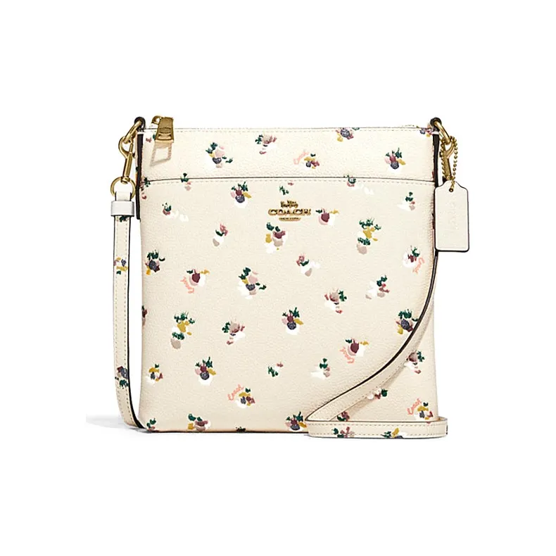 COACH Leather Messenger Bag One Shoulder Handheld Crossbody Bag Small Size Women's Beige Yellow-0